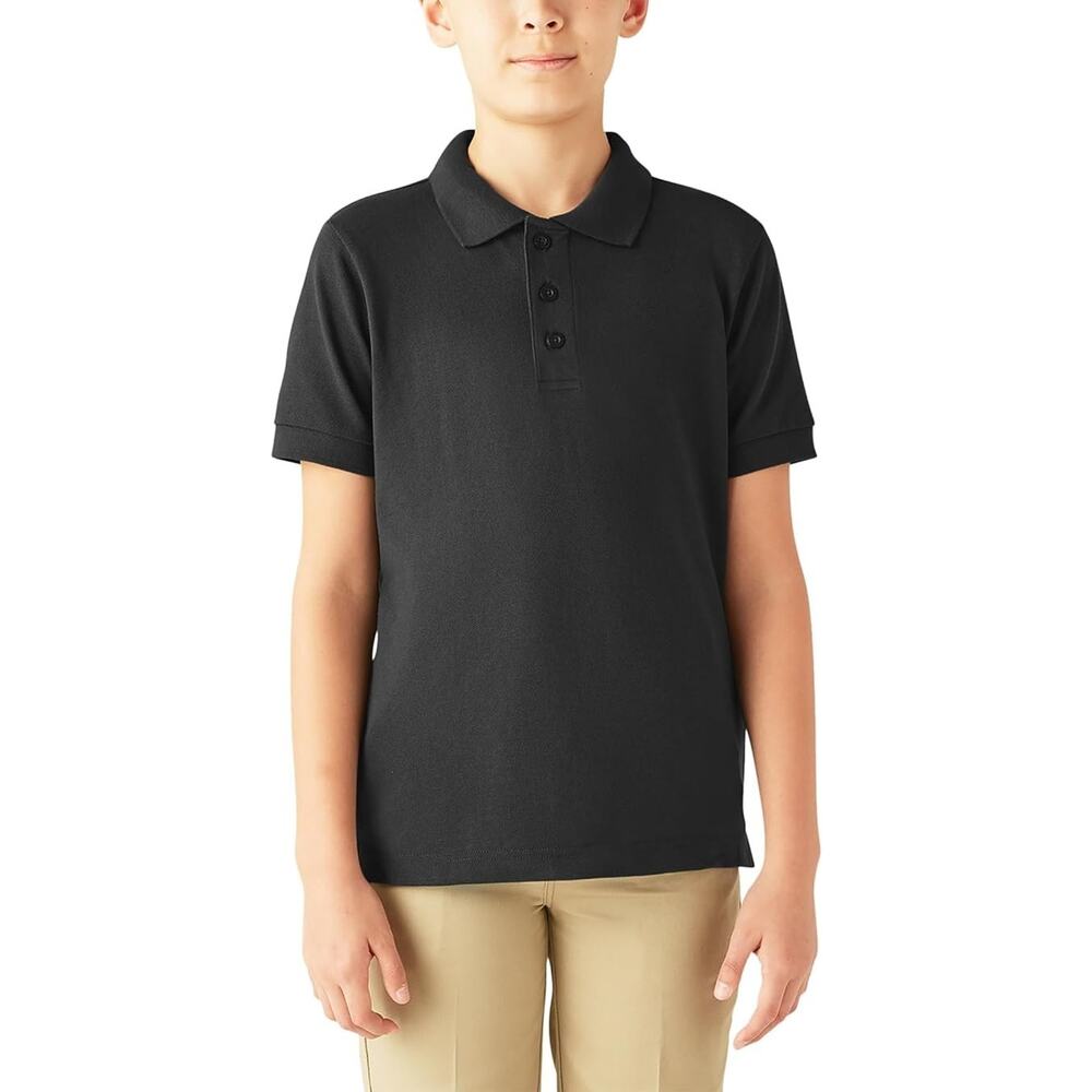 Dickies Boys Short Sleeve Pique Polo, Black, Size Small